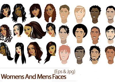 Womens And Mens Faces Vector Set