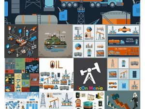 Collection Of Vector Picture Oil Extraction Factory Infographics