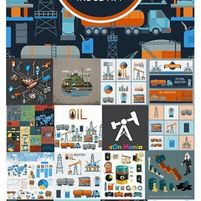 Collection Of Vector Picture Oil Extraction Factory Infographics