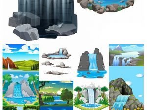 Collection Of Waterfall River Illustration For Childrens Books