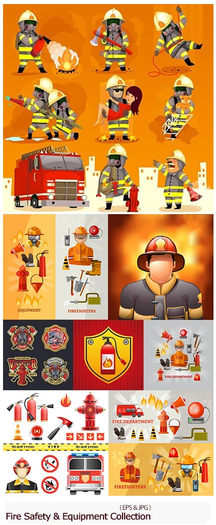 Fire Safety And Equipment Collection Vector Illustrations