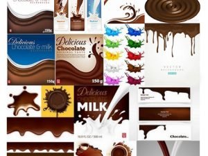 Milk And Chocolate Elements And Splashes In Vector