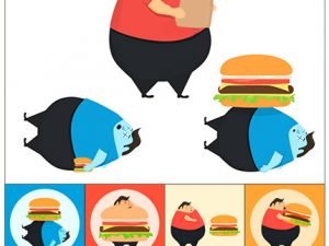 Set Of Fat People Eat Burger