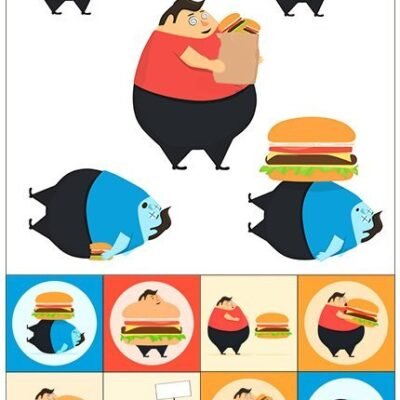 Set Of Fat People Eat Burger