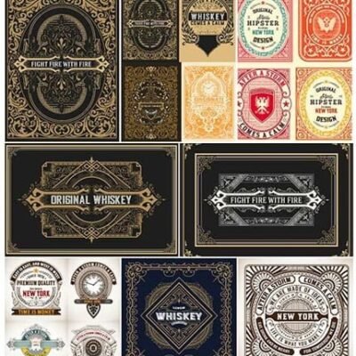 Set Of Old Vector Cards Vintage Label