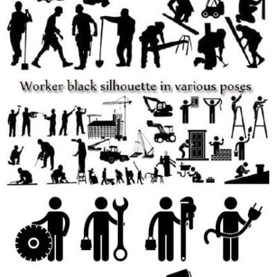 Worker Black Silhouette In Various Poses