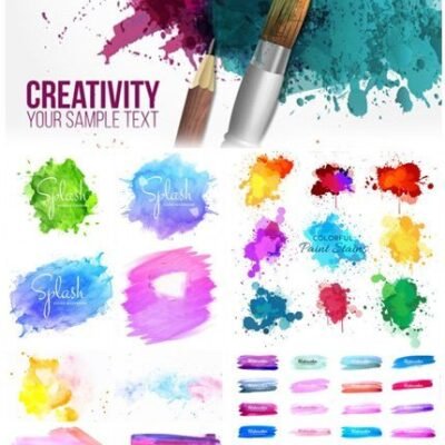 Creativity Splash And Watercolor Brush Stroke Designs Vector