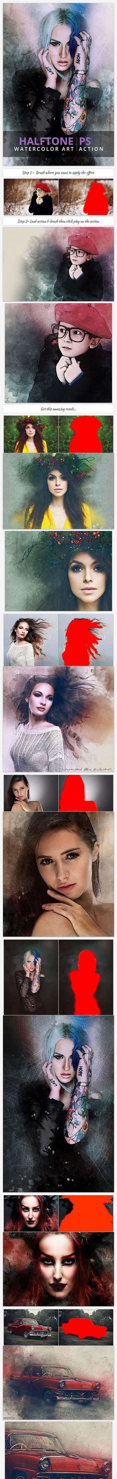 HALFTONE WATERCOLOR ART PS ACTION.1