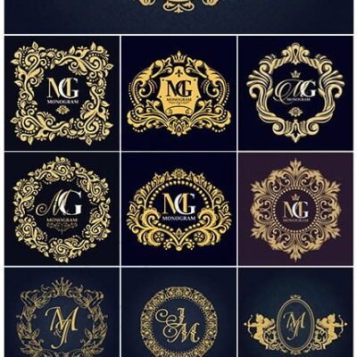 Vector Logo Templates And Gold Monogram Decorative Frame