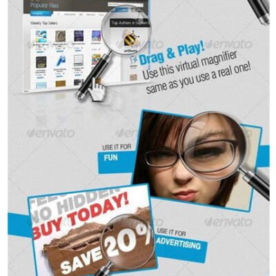 Virtual Magnifier Photoshop Action Magnifying Magnifying Glass Images from River Graphics | 1.62 MB | ATN & PSD format