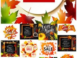 Autumn Sale And Leaves Wooden Background