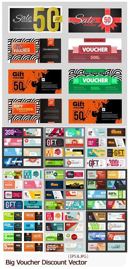 Big Voucher Discount Template Vector Set