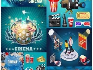 Cinema Tickets Popcorn 3D Points Vector Illustration