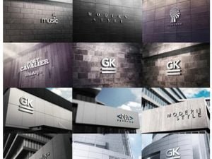 CM 3D Logo Wall Bundle Mockup psd