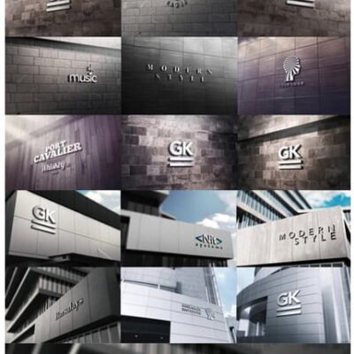 CM 3D Logo Wall Bundle Mockup psd