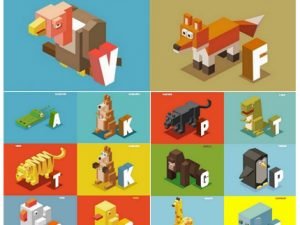 Low Poly Isometric Animal Alphabet Collection