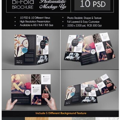 Realistic Bi-Fold Brochure MockUps psd