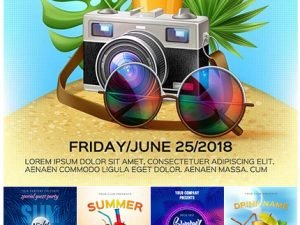 Summer Club Cocktail And Summer Night Party Poster Template