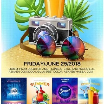 Summer Club Cocktail And Summer Night Party Poster Template