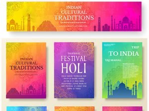 Trip To India And Holi Cards Vector