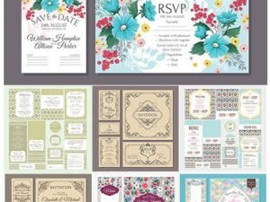 Vector Vintage Floral Wedding Cards Collection