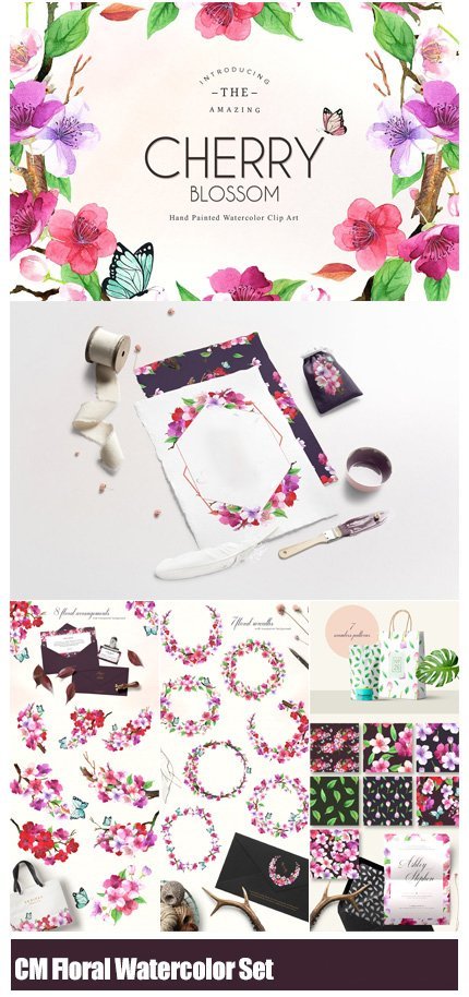 creativemarket.floral.watercolor.set CreativeMarket Floral Watercolor Set