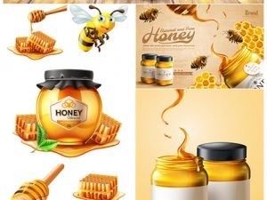 Bee And Natural Honey In 3D Vector Illustration