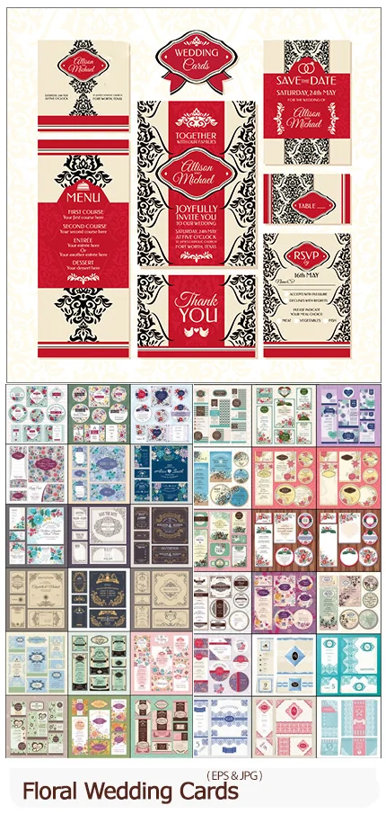 45 Calligraphic Vintage Floral Wedding Cards Collection