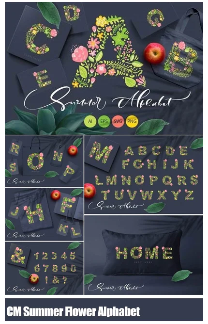 CM Hand Drawn Summer Flower Alphabet