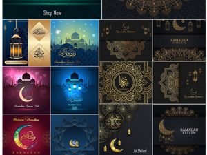 Ramadan Kareem Vector Card Eid Mubarak Calligraphy Design Templates 05