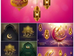 Ramadan Kareem Vector Card Eid Mubarak Calligraphy Design Templates 02