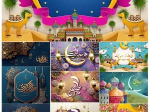 Ramadan Kareem Vector Card Eid Mubarak Calligraphy Design Templates 03