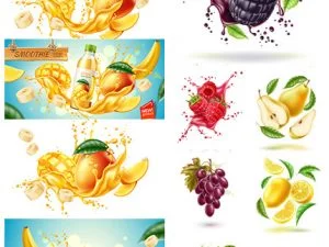 Realistic Fruits Juice Splash And Juice Advertising