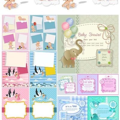 Vector Baby Shower With Scrapbook Elements
