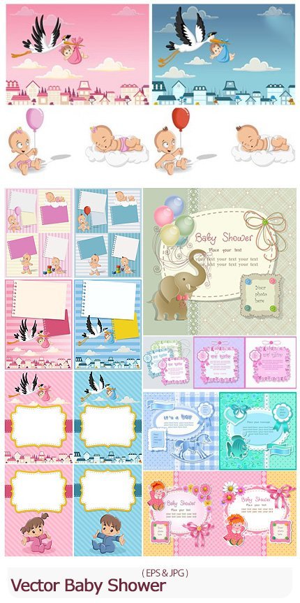 stock.vector.baby.shower.with.scrapbook.elements Vector Baby Shower With Scrapbook Elements