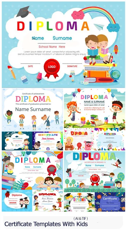 Vectors Certificate Templates With Kids 04