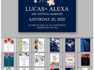 Wedding Invitation Template With Watercolor Tropical Flower