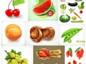 Whole And Pieces Sweet Fruit 3D Vector Icons Set