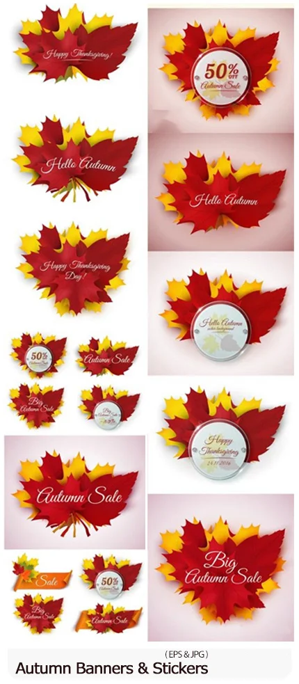 Autumn Banners And Stickers Vector