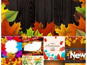 Autumn Special Sale And Leaves Wooden Design Background