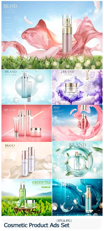 Cosmetic Product Ads Set In 3d Vector Illustration