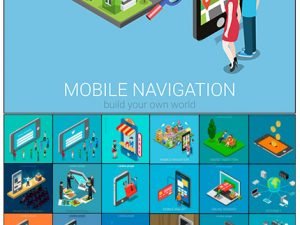 Flat Isometric Vector Mobile Navigation