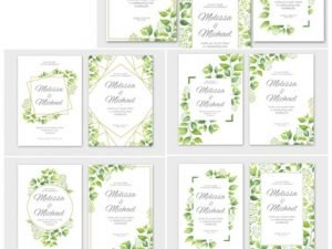 Green Leaves Wedding Invitations Set