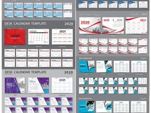 Set Desk Calendar 2020 Template Design Vector