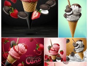 Strawberry Ice Cream Cone Ads With Chocolate