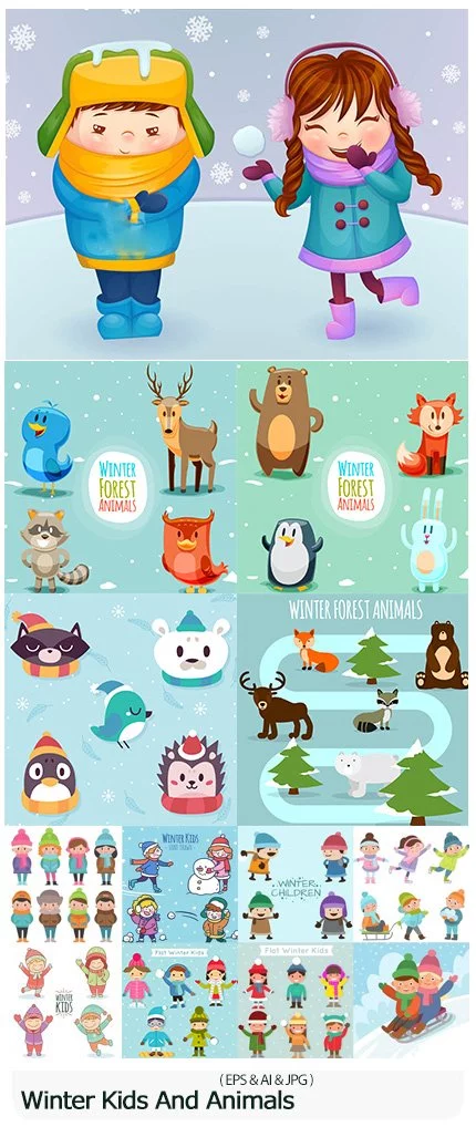 Winter Kids And Animals