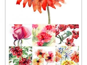 Beautiful watercolor seamless patterns of flowers