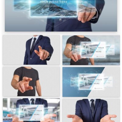 User Touching Holographic Screens Mockup