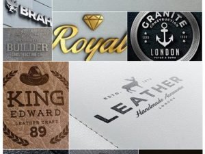 Wall Sign And Leather Logo Mockups