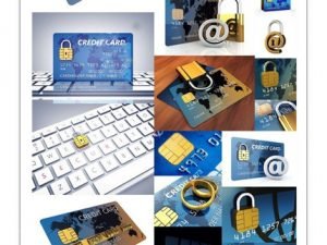 Credit Cards With Padlock Chip Isolated On White